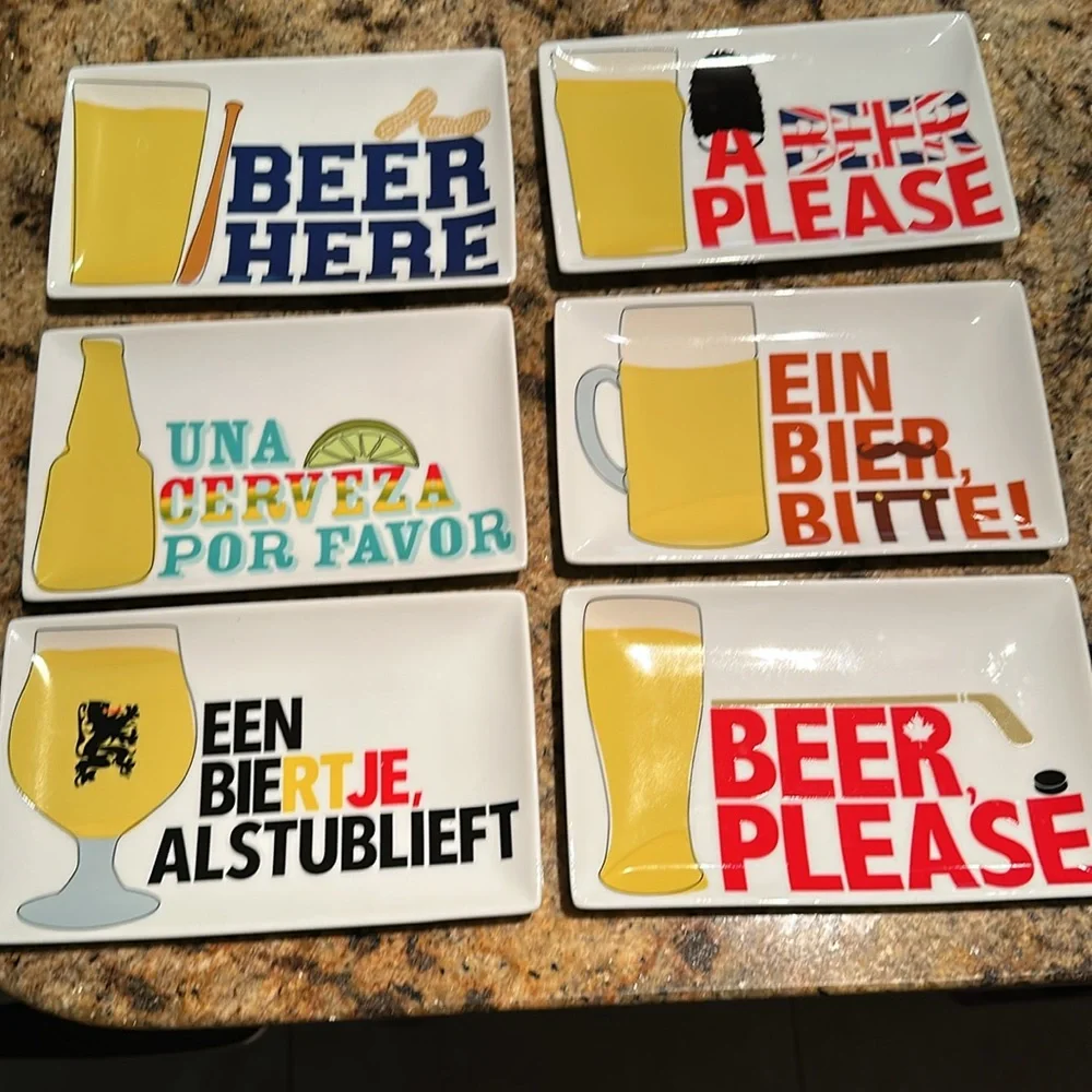 Crate and Barrel Around the World Beer Cocktail Plates - Set of 6